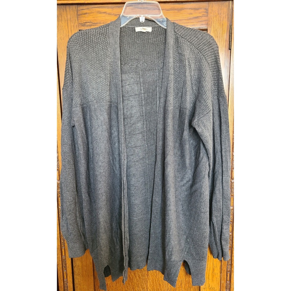 Maurices Womens Gray Open Front Knit Cardigan Sweater Size L Mixed Texture